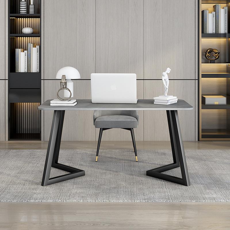 Contemporary Marble Writing Desk Office Desk with Metal Legs 55.1"L x 27.6"W x 29.5"H Black Gray Clearhalo 'furn' 'furn_office_desk' 'Furniture' 'Office Desks' 'Office Furniture' 'office_desk' 6231461