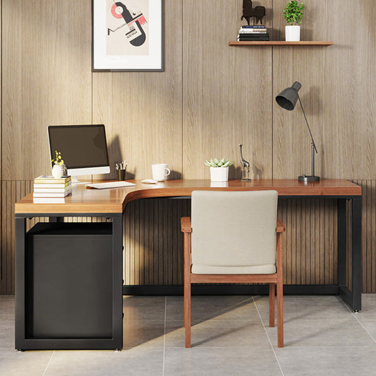 Bureau de bureau en L moderne Brown Brown Writing Bureau avec des jambes en métal