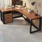 Bureau de bureau en L moderne Brown Brown Writing Bureau avec des jambes en métal