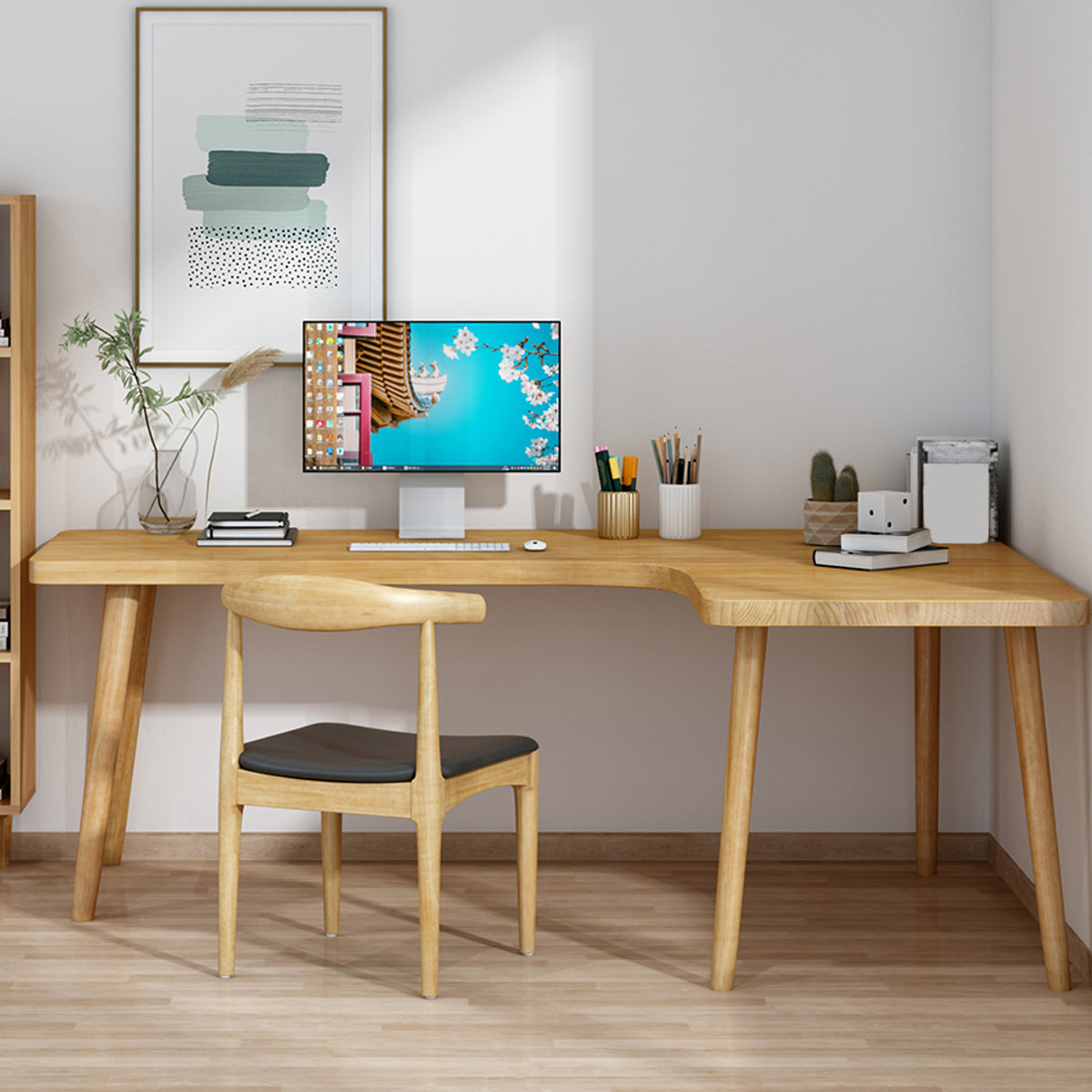 Table d'écriture en L de style moderne Bureau de travail en bois massif en bois massif