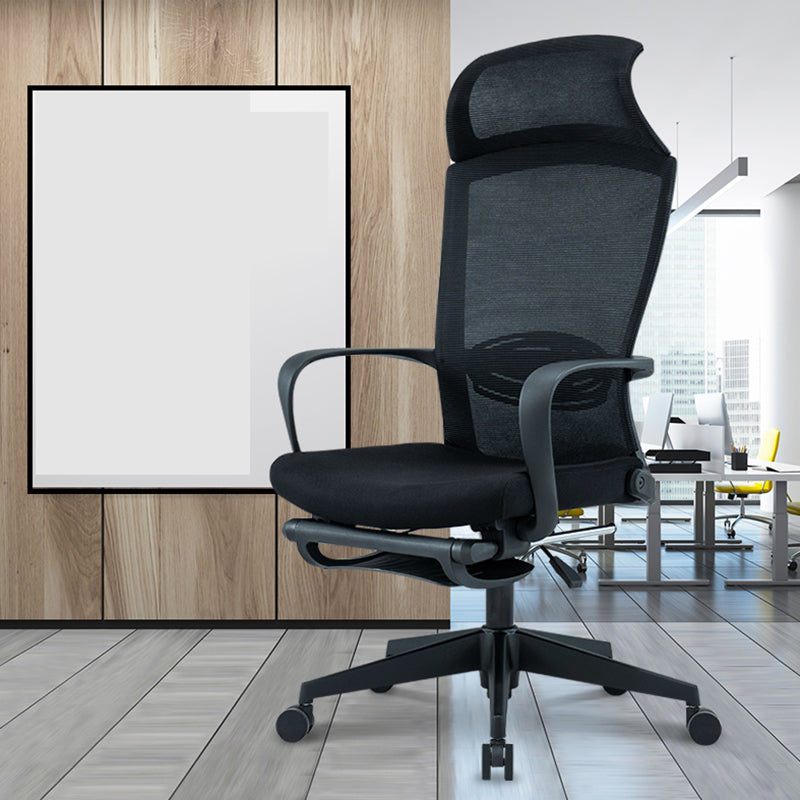 Modern High Back Desk Chair Swivel Mesh Chair with Fixed Arms Black 1 Piece Clearhalo 'furn' 'furn_office_chair' 'Furniture' 'Office Chairs' 'Office Furniture' 'office_chair' 6232140