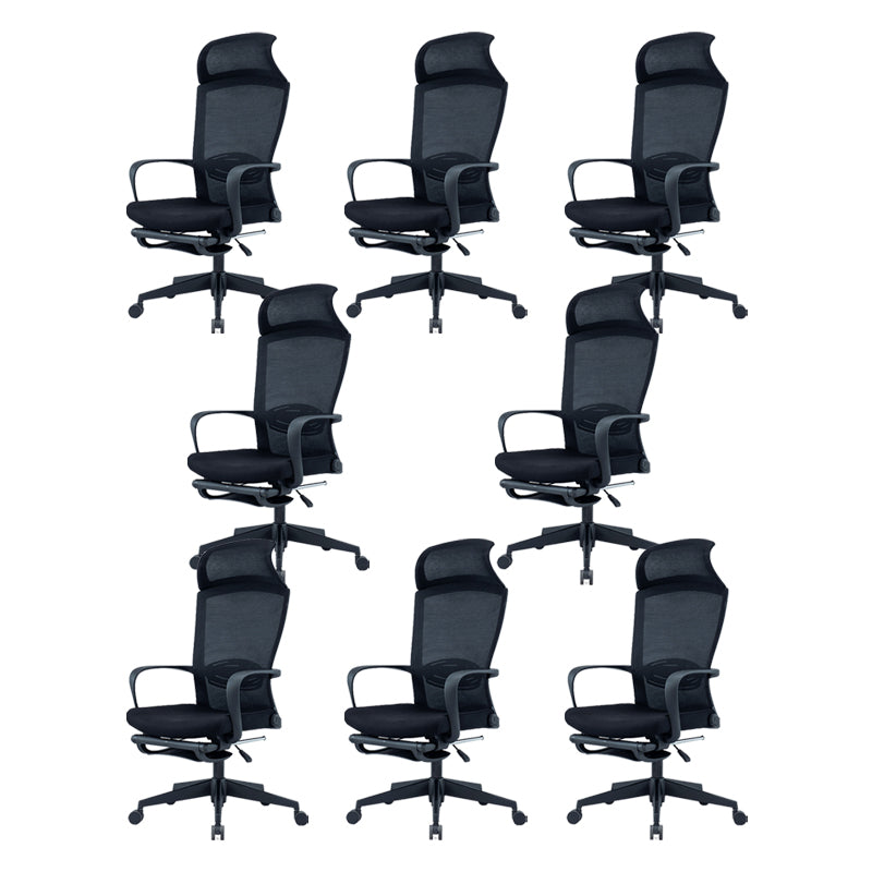 Modern High Back Desk Chair Swivel Mesh Chair with Fixed Arms Black 8 Piece Set Clearhalo 'furn' 'furn_office_chair' 'Furniture' 'Office Chairs' 'Office Furniture' 'office_chair' 6232144