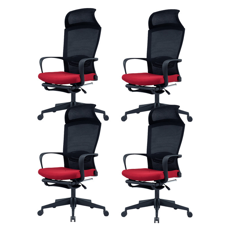 Modern High Back Desk Chair Swivel Mesh Chair with Fixed Arms Red 4 Piece Set Clearhalo 'furn' 'furn_office_chair' 'Furniture' 'Office Chairs' 'Office Furniture' 'office_chair' 6232151