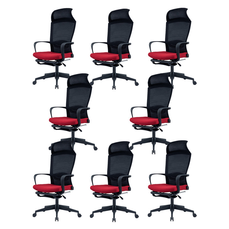 Modern High Back Desk Chair Swivel Mesh Chair with Fixed Arms Red 8 Piece Set Clearhalo 'furn' 'furn_office_chair' 'Furniture' 'Office Chairs' 'Office Furniture' 'office_chair' 6232155