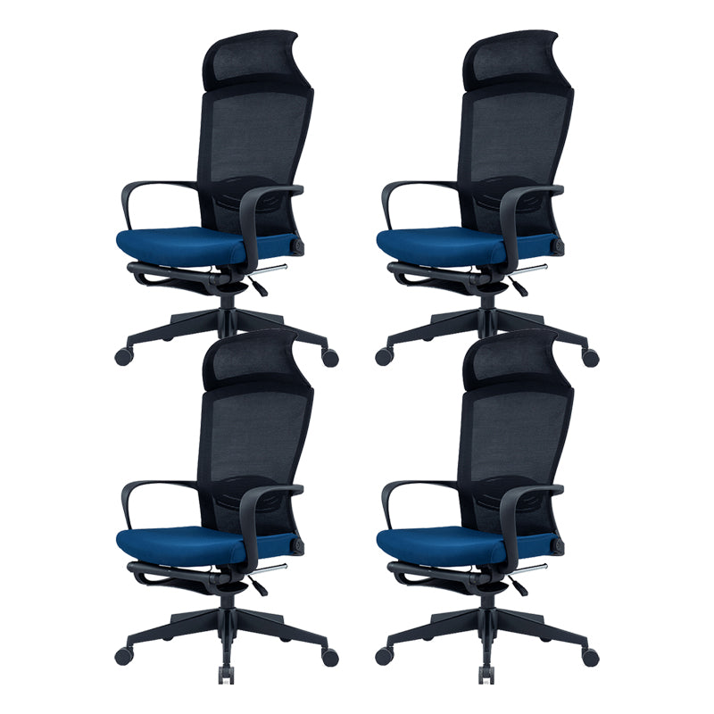 Modern High Back Desk Chair Swivel Mesh Chair with Fixed Arms Blue 4 Piece Set Clearhalo 'furn' 'furn_office_chair' 'Furniture' 'Office Chairs' 'Office Furniture' 'office_chair' 6232160