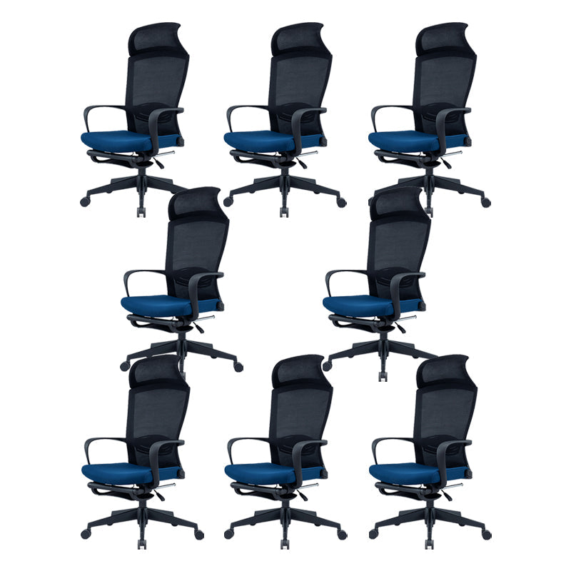 Modern High Back Desk Chair Swivel Mesh Chair with Fixed Arms Blue 8 Piece Set Clearhalo 'furn' 'furn_office_chair' 'Furniture' 'Office Chairs' 'Office Furniture' 'office_chair' 6232162