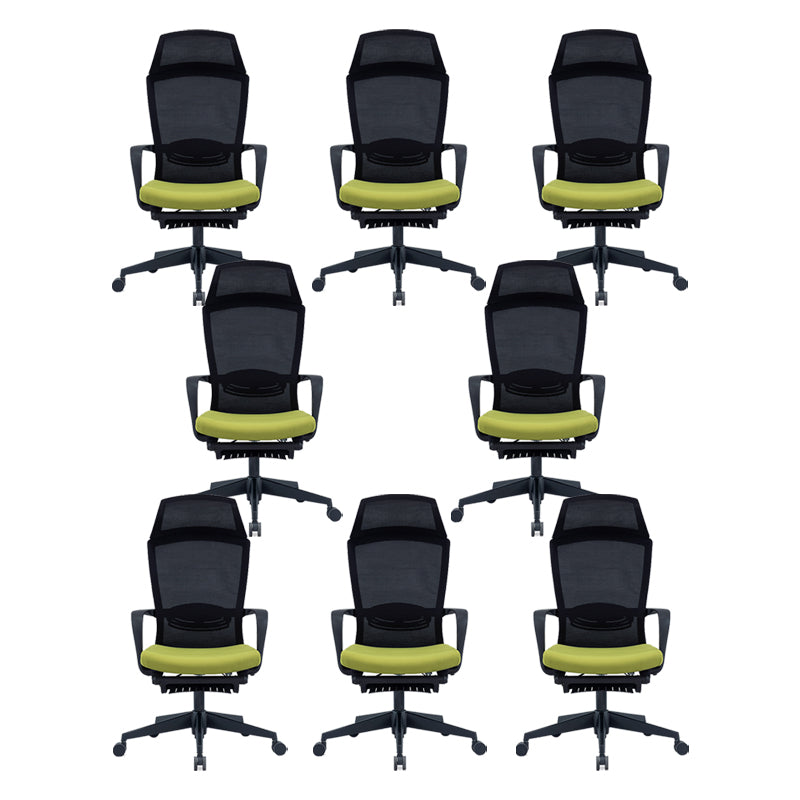Modern High Back Desk Chair Swivel Mesh Chair with Fixed Arms Green 8 Piece Set Clearhalo 'furn' 'furn_office_chair' 'Furniture' 'Office Chairs' 'Office Furniture' 'office_chair' 6232167