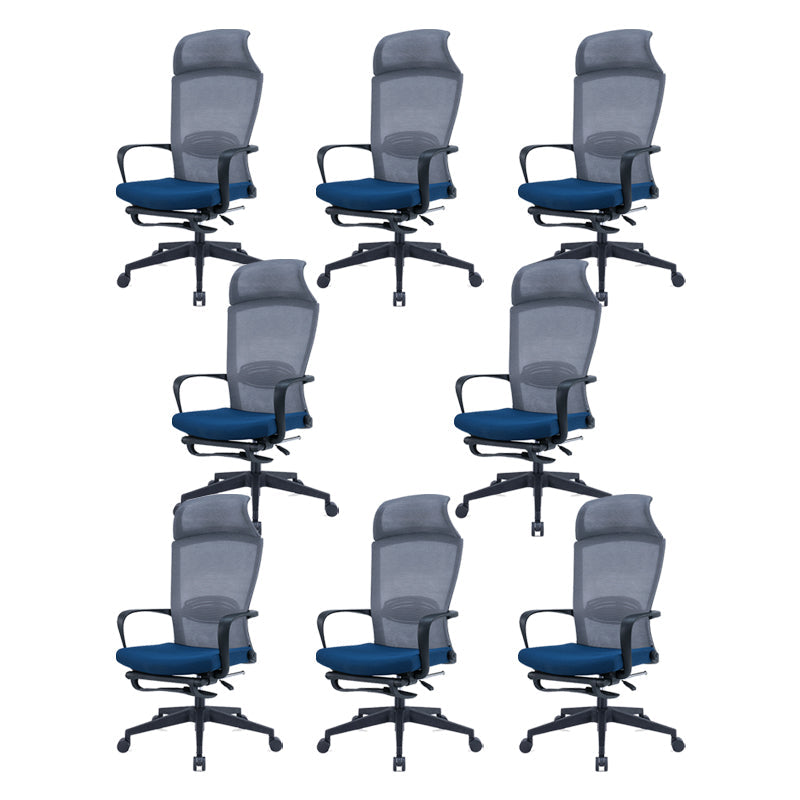 Modern High Back Desk Chair Swivel Mesh Chair with Fixed Arms Gray-Blue 8 Piece Set Clearhalo 'furn' 'furn_office_chair' 'Furniture' 'Office Chairs' 'Office Furniture' 'office_chair' 6232172