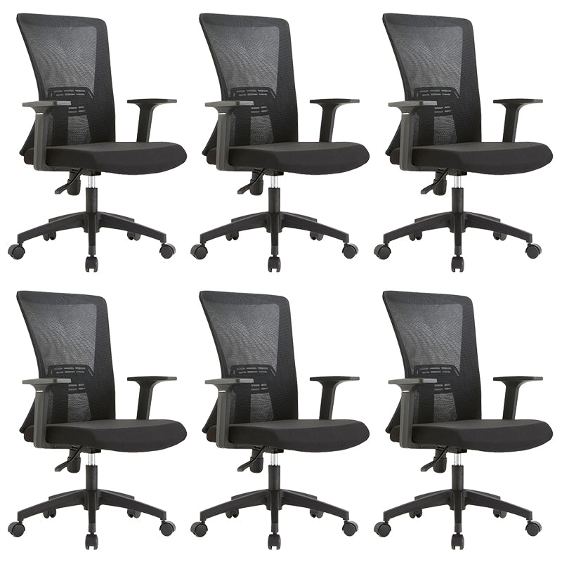 Fixed Arms Office Chair Microfiber Desk High Back Chair Wheels Ergonomic 6 Piece Set Black Clearhalo 'furn' 'furn_office_chair' 'Furniture' 'Office Chairs' 'Office Furniture' 'office_chair' 6232258