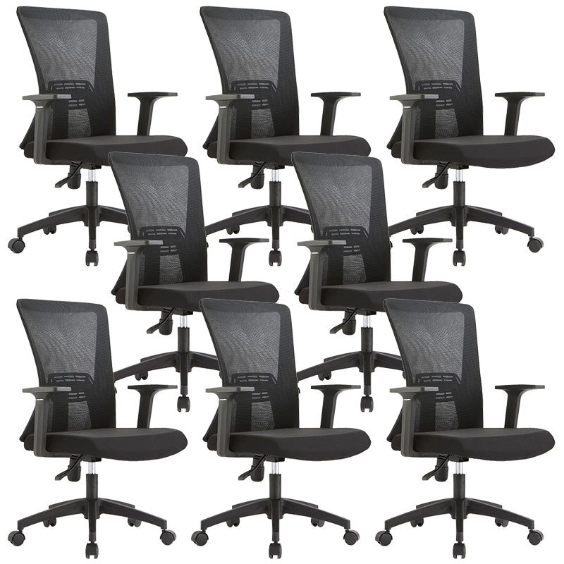 Fixed Arms Office Chair Microfiber Desk High Back Chair Wheels Ergonomic 8 Piece Set Black Clearhalo 'furn' 'furn_office_chair' 'Furniture' 'Office Chairs' 'Office Furniture' 'office_chair' 6232260