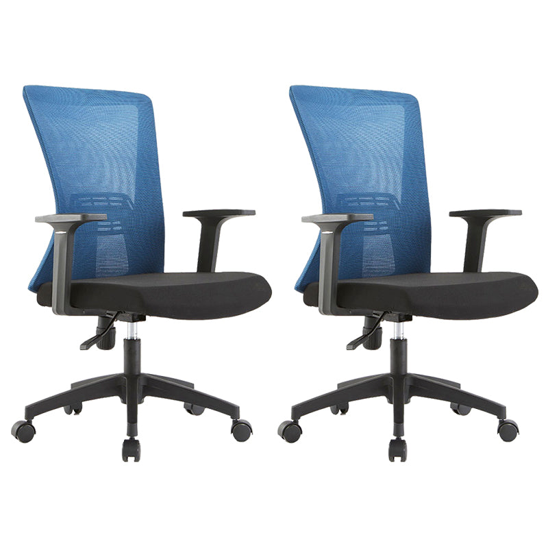 Fixed Arms Office Chair Microfiber Desk High Back Chair Wheels Ergonomic 2 Piece Set Blue Clearhalo 'furn' 'furn_office_chair' 'Furniture' 'Office Chairs' 'Office Furniture' 'office_chair' 6232270