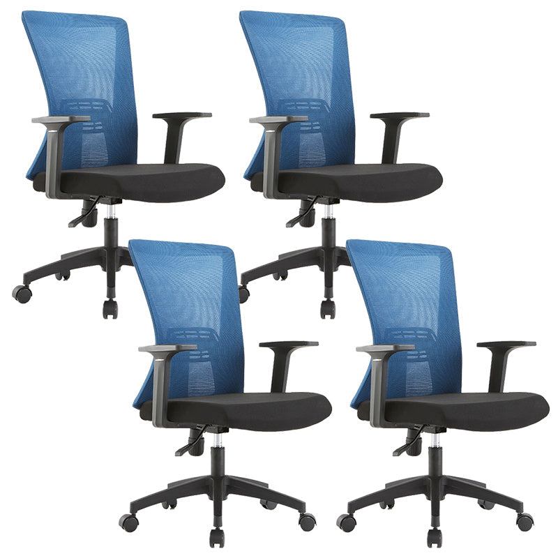 Fixed Arms Office Chair Microfiber Desk High Back Chair Wheels Ergonomic 4 Piece Set Blue Clearhalo 'furn' 'furn_office_chair' 'Furniture' 'Office Chairs' 'Office Furniture' 'office_chair' 6232271