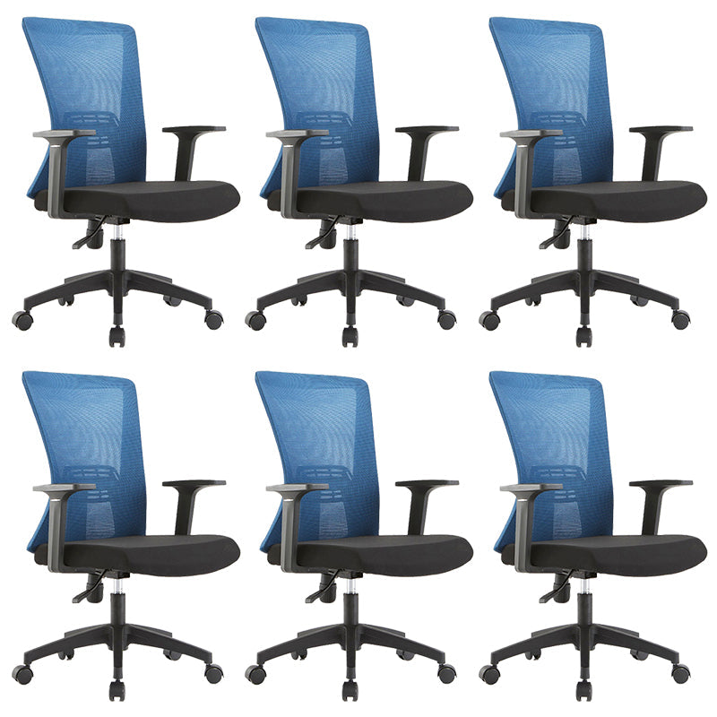 Fixed Arms Office Chair Microfiber Desk High Back Chair Wheels Ergonomic 6 Piece Set Blue Clearhalo 'furn' 'furn_office_chair' 'Furniture' 'Office Chairs' 'Office Furniture' 'office_chair' 6232273