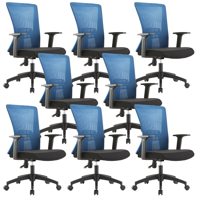 Fixed Arms Office Chair Microfiber Desk High Back Chair Wheels Ergonomic 8 Piece Set Blue Clearhalo 'furn' 'furn_office_chair' 'Furniture' 'Office Chairs' 'Office Furniture' 'office_chair' 6232275