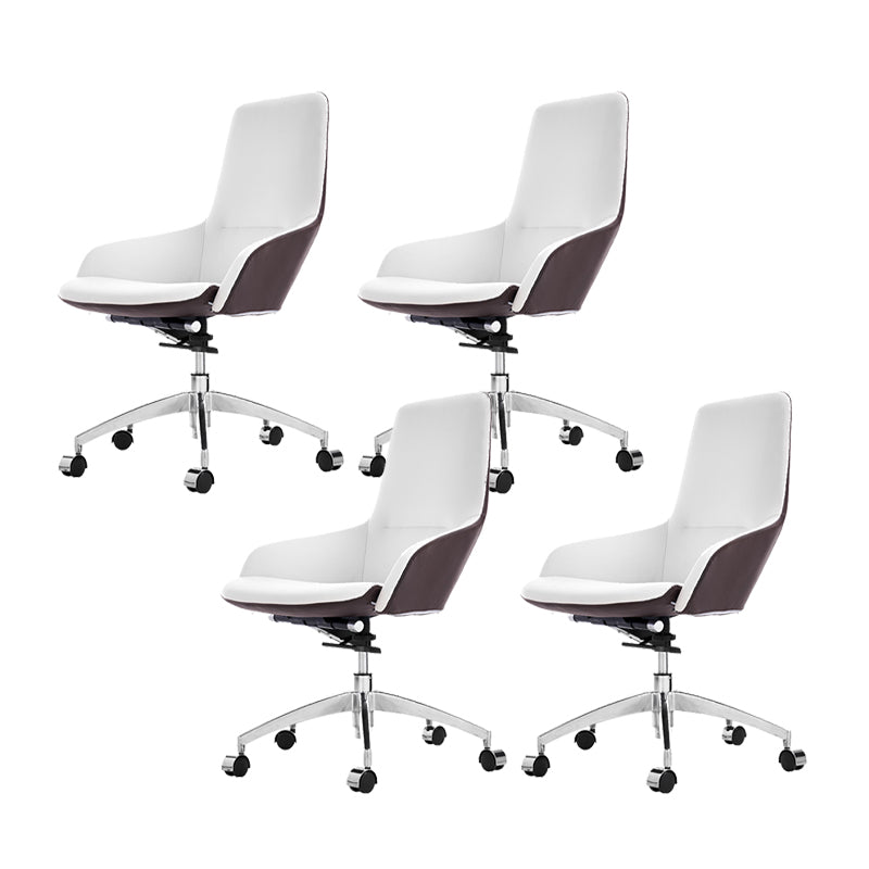 Faux Leather Office Chair Contemporary Nylon Desk Chair in White 4 Piece Set Mid-Back (14-22 in.) Clearhalo 'furn' 'furn_office_chair' 'Furniture' 'Office Chairs' 'Office Furniture' 'office_chair' 6232288