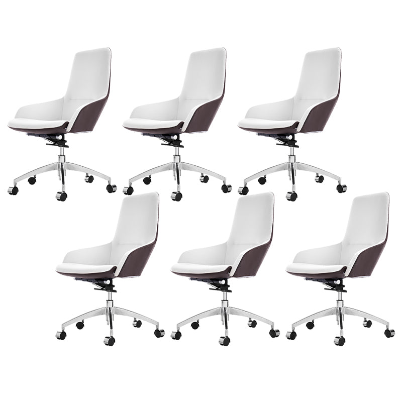 Faux Leather Office Chair Contemporary Nylon Desk Chair in White 6 Piece Set Mid-Back (14-22 in.) Clearhalo 'furn' 'furn_office_chair' 'Furniture' 'Office Chairs' 'Office Furniture' 'office_chair' 6232289