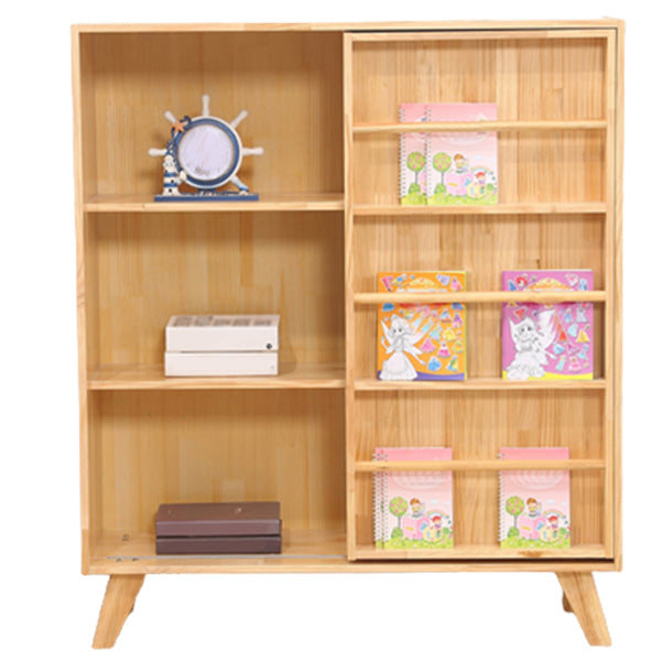 Wooden Standard Bookcase Natural Modern Closed Back Bookshelf with Doors 40.2"L x 12.6"W x 47.2"H Clearhalo 'Bookcases' 'furn' 'furn_bookcases' 'Furniture' 'Office Furniture' 6232527
