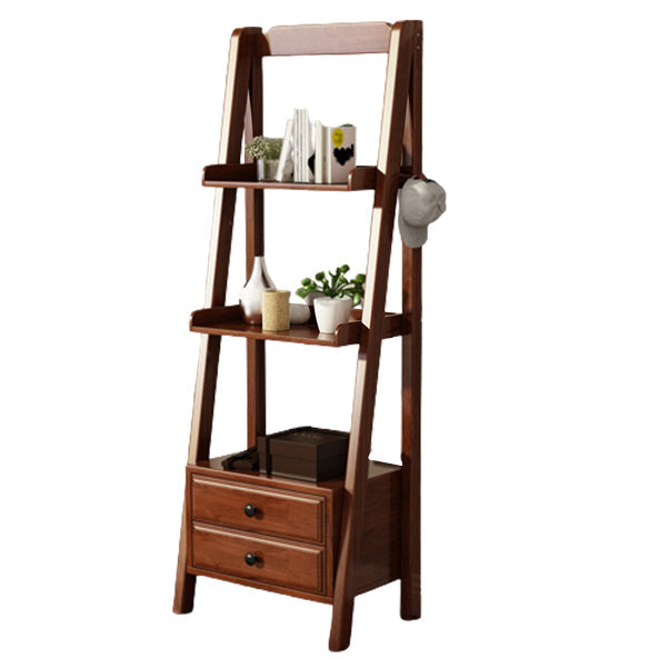 Modern Ladder Shelf Bookcase Rubberwood Open Back Bookshelf for Living Room