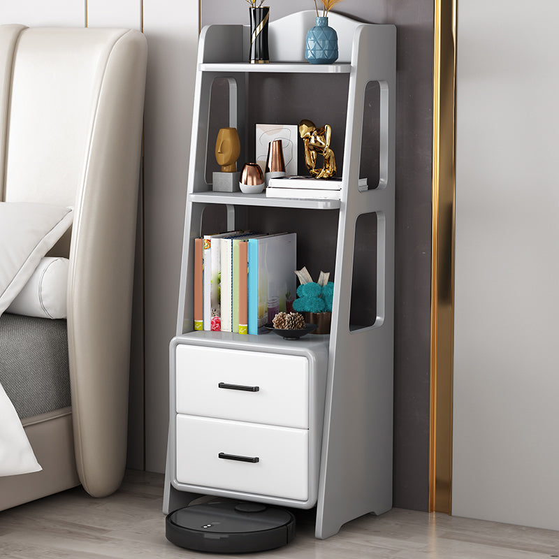 Ladder Bookcase Contemporary Wooden 2 Shelves Bookshelf with Drawers