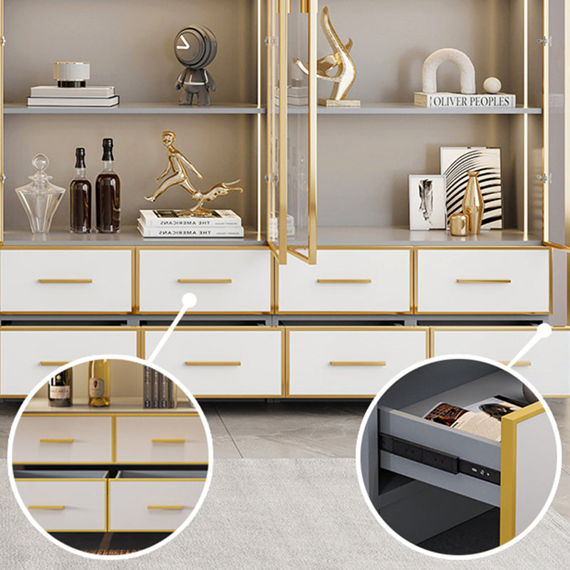 Glam Vertical Standard Bookshelf Manufactured Wood Bookcase with Glass Door