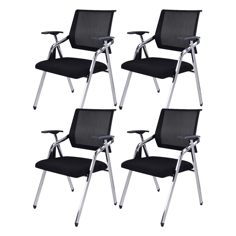 Contemporary Microfiber Arm Chair Conference Mid-Back Office Chair Black 4 Piece Set Silver Clearhalo 'furn' 'furn_office_chair' 'Furniture' 'Office Chairs' 'Office Furniture' 'office_chair' 6232739