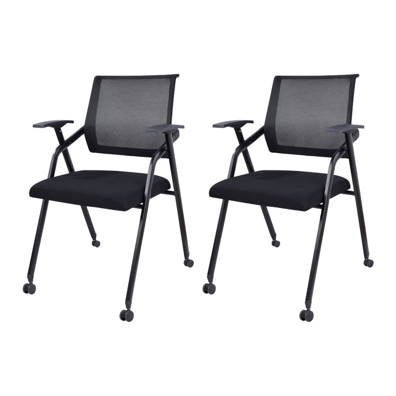Contemporary Microfiber Arm Chair Conference Mid-Back Office Chair Matte Black 2 Piece Set Black Clearhalo 'furn' 'furn_office_chair' 'Furniture' 'Office Chairs' 'Office Furniture' 'office_chair' 6232746