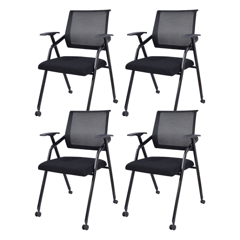 Contemporary Microfiber Arm Chair Conference Mid-Back Office Chair Matte Black 4 Piece Set Black Clearhalo 'furn' 'furn_office_chair' 'Furniture' 'Office Chairs' 'Office Furniture' 'office_chair' 6232747