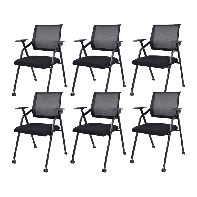 Contemporary Microfiber Arm Chair Conference Mid-Back Office Chair Matte Black 6 Piece Set Black Clearhalo 'furn' 'furn_office_chair' 'Furniture' 'Office Chairs' 'Office Furniture' 'office_chair' 6232748