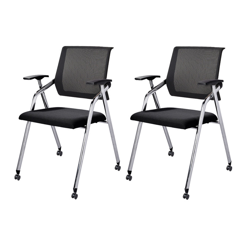 Contemporary Microfiber Arm Chair Conference Mid-Back Office Chair Matte Black 2 Piece Set Silver Clearhalo 'furn' 'furn_office_chair' 'Furniture' 'Office Chairs' 'Office Furniture' 'office_chair' 6232751
