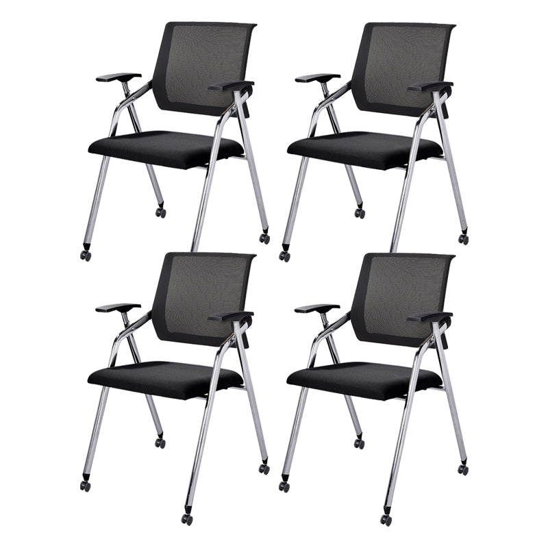 Contemporary Microfiber Arm Chair Conference Mid-Back Office Chair Matte Black 4 Piece Set Silver Clearhalo 'furn' 'furn_office_chair' 'Furniture' 'Office Chairs' 'Office Furniture' 'office_chair' 6232752