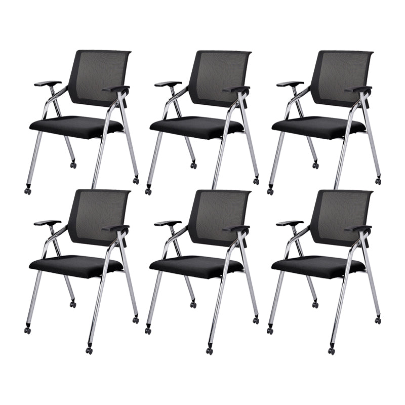 Contemporary Microfiber Arm Chair Conference Mid-Back Office Chair Matte Black 6 Piece Set Silver Clearhalo 'furn' 'furn_office_chair' 'Furniture' 'Office Chairs' 'Office Furniture' 'office_chair' 6232753