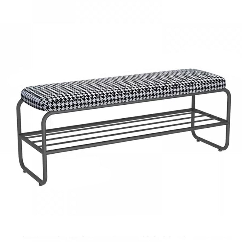17" H Modern Metal Seating Bench Cushioned Entryway Bench with Legs 24"L x 13"W x 18"H Black Houndstooth Clearhalo 'Benches' 'Chairs & Seating' 'furn' 'furn_benches' 'Furniture' 'Living Room Furniture' 6232813