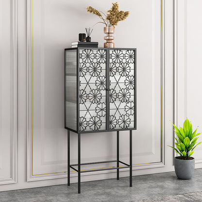 Modern Multi-shelf Storage Cabinet Glass Door Buffet Cabinet for Dining Room 28"L x 14"W x 61"H Black