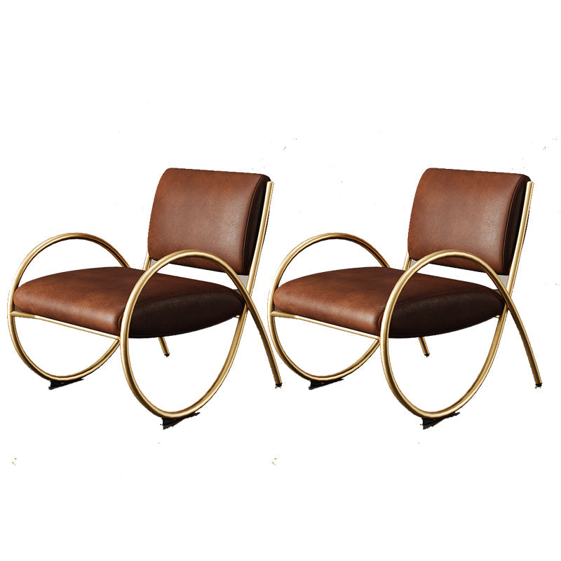 Upholstered Lounge Chair Arms Included Chair with Gold Tone Legs Brown Leather 2 Piece Set Clearhalo 'Accent Chairs' 'accent_chairs' 'Chairs & Seating' 'furn' 'furn_accent_chairs' 'Furniture' 'Living Room Furniture' 6235465