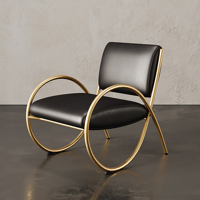 Upholstered Lounge Chair Arms Included Chair with Gold Tone Legs Black Leather 1 Piece Clearhalo 'Accent Chairs' 'accent_chairs' 'Chairs & Seating' 'furn' 'furn_accent_chairs' 'Furniture' 'Living Room Furniture' 6235475