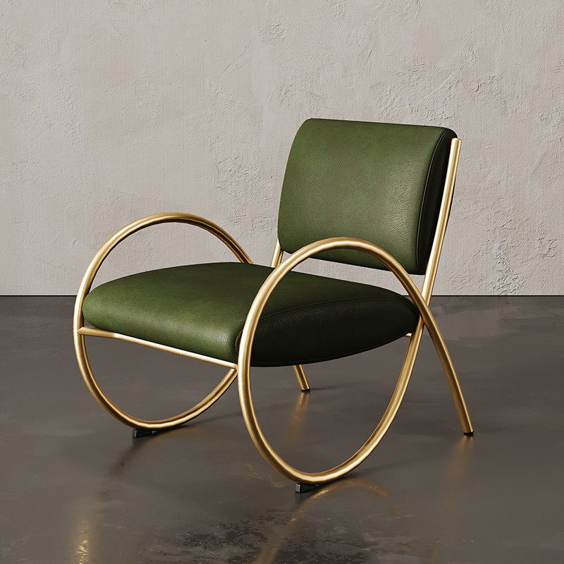 Upholstered Lounge Chair Arms Included Chair with Gold Tone Legs Green Leather 1 Piece Clearhalo 'Accent Chairs' 'accent_chairs' 'Chairs & Seating' 'furn' 'furn_accent_chairs' 'Furniture' 'Living Room Furniture' 6235476
