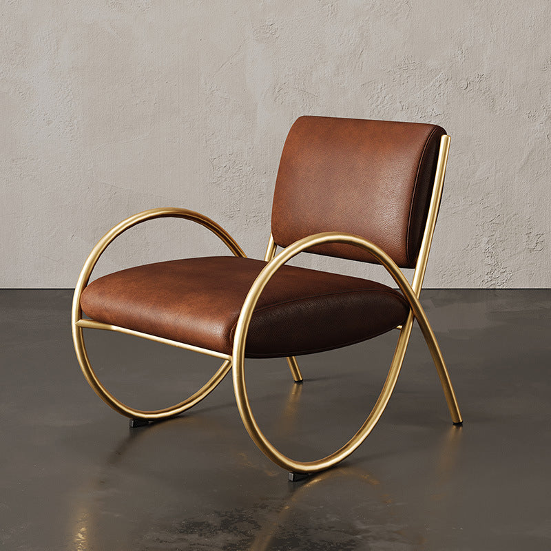 Upholstered Lounge Chair Arms Included Chair with Gold Tone Legs Brown Leather 1 Piece Clearhalo 'Accent Chairs' 'accent_chairs' 'Chairs & Seating' 'furn' 'furn_accent_chairs' 'Furniture' 'Living Room Furniture' 6235477