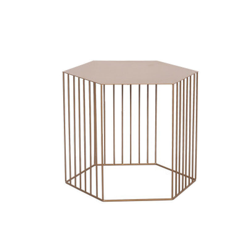 Hexagon Top Side Table Mid-Century Modern Ironcraft Frame End Table 18"L x 18"W x 15"H Gold 1 Clearhalo 'Coffee & Accent Tables' 'End & Side Tables' 'end_side_tables' 'furn' 'furn_end_side_tables' 'Furniture' 'Living Room Furniture' 6235512