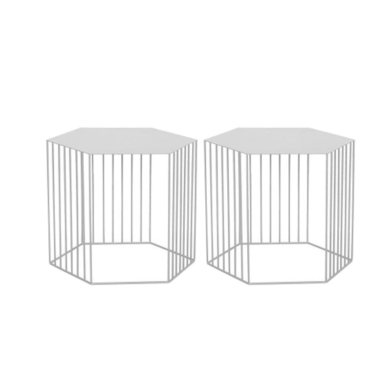 Hexagon Top Side Table Mid-Century Modern Ironcraft Frame End Table 18"L x 18"W x 15"H White 2 Clearhalo 'Coffee & Accent Tables' 'End & Side Tables' 'end_side_tables' 'furn' 'furn_end_side_tables' 'Furniture' 'Living Room Furniture' 6235526