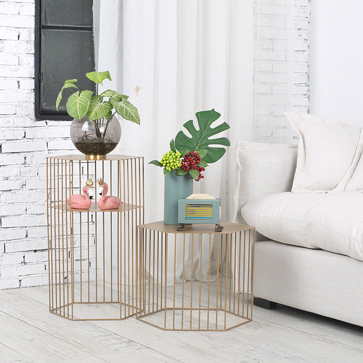 Hexagon Top Side Table Mid-Century Modern Ironcraft Frame End Table Clearhalo 'Coffee & Accent Tables' 'End & Side Tables' 'end_side_tables' 'furn' 'furn_end_side_tables' 'Furniture' 'Living Room Furniture' 6235533