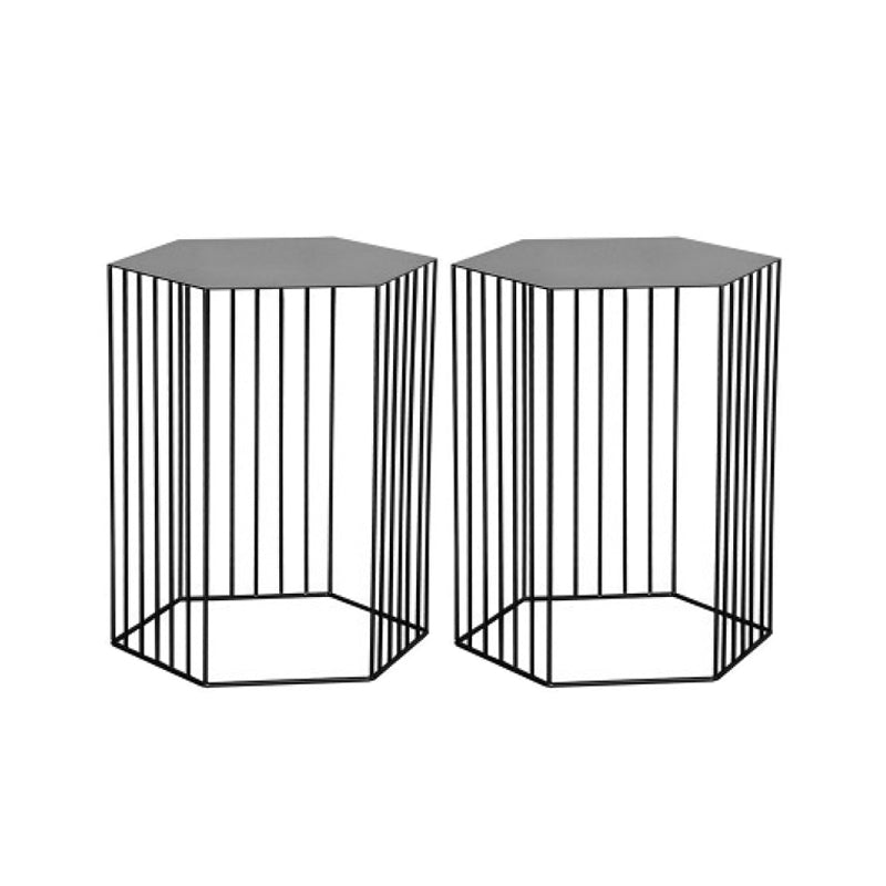 Hexagon Top Side Table Mid-Century Modern Ironcraft Frame End Table 15"L x 15"W x 18"H Black 2 Clearhalo 'Coffee & Accent Tables' 'End & Side Tables' 'end_side_tables' 'furn' 'furn_end_side_tables' 'Furniture' 'Living Room Furniture' 6235541