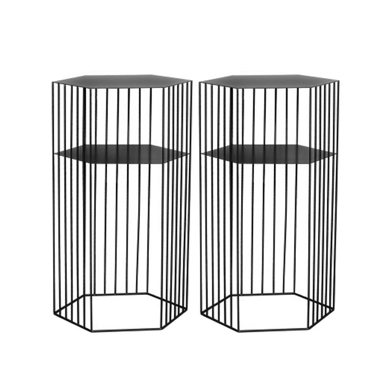 Hexagon Top Side Table Mid-Century Modern Ironcraft Frame End Table 15"L x 15"W x 26"H Black 2 Clearhalo 'Coffee & Accent Tables' 'End & Side Tables' 'end_side_tables' 'furn' 'furn_end_side_tables' 'Furniture' 'Living Room Furniture' 6235545