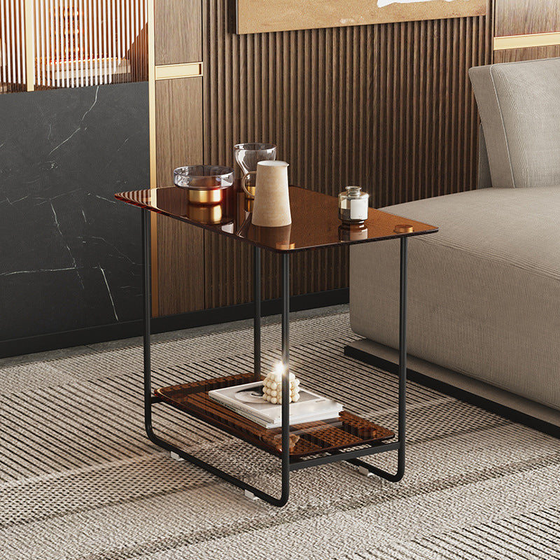 Mesa lateral superior de vidrio rectángulo 21.65 "Mesa de base de trineo de metal de alto con estante