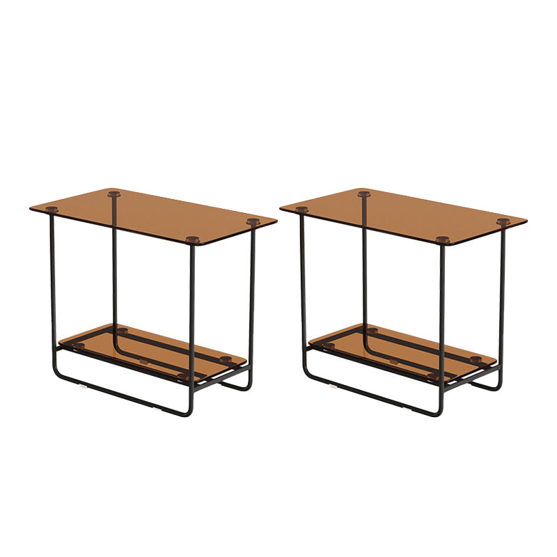 Mesa lateral superior de vidrio rectángulo 21.65 "Mesa de base de trineo de metal de alto con estante