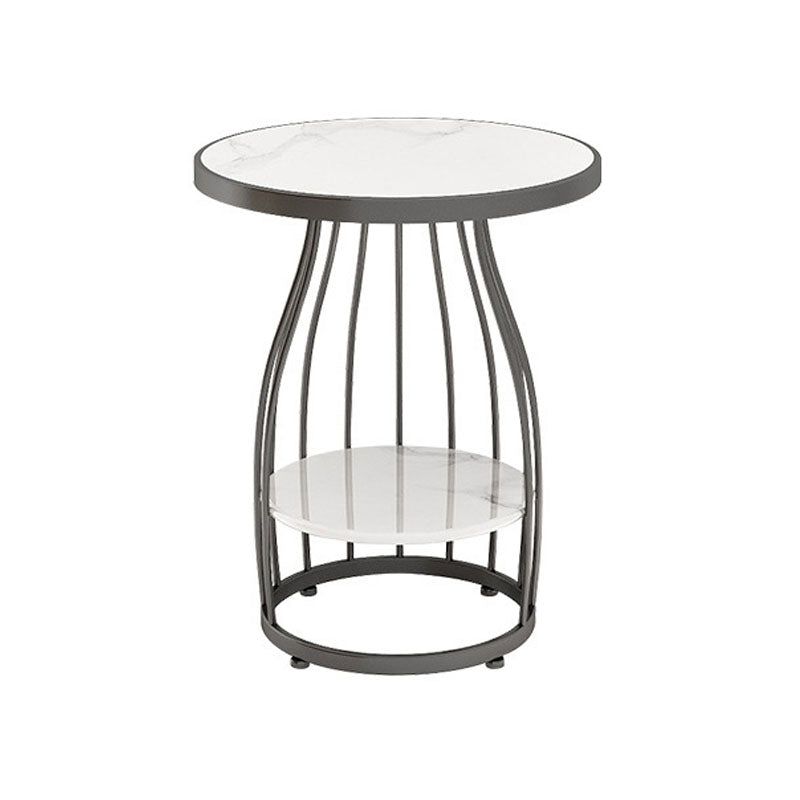 Contemporary Metal Frame End Table 24.8" Tall Slate Top Side Table Black White 1 Clearhalo 'Coffee & Accent Tables' 'End & Side Tables' 'end_side_tables' 'furn' 'furn_end_side_tables' 'Furniture' 'Living Room Furniture' 6235613