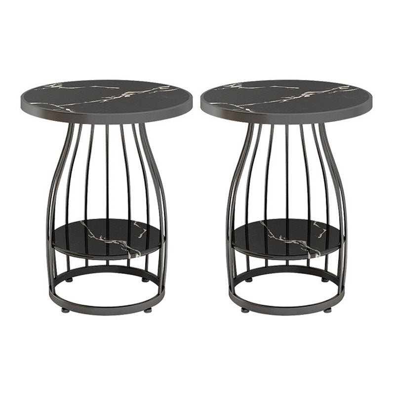 Contemporary Metal Frame End Table 24.8" Tall Slate Top Side Table Black Black 2 Clearhalo 'Coffee & Accent Tables' 'End & Side Tables' 'end_side_tables' 'furn' 'furn_end_side_tables' 'Furniture' 'Living Room Furniture' 6235616