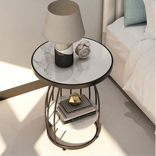 Contemporary Metal Frame End Table 24.8" Tall Slate Top Side Table Clearhalo 'Coffee & Accent Tables' 'End & Side Tables' 'end_side_tables' 'furn' 'furn_end_side_tables' 'Furniture' 'Living Room Furniture' 6235628