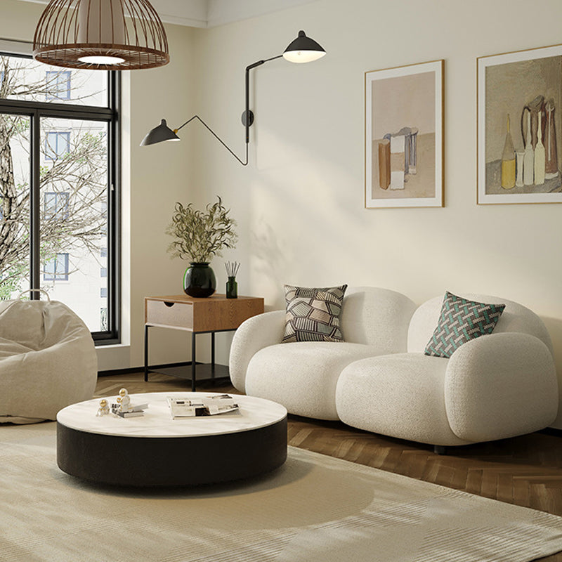 Contemporary 29.52" H White Wool Square Arm Sofa for Living Room