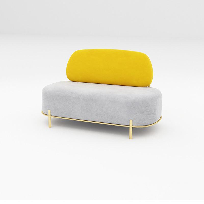 Hedendaagse grijze bank met gouden frame en armloze standaard bank