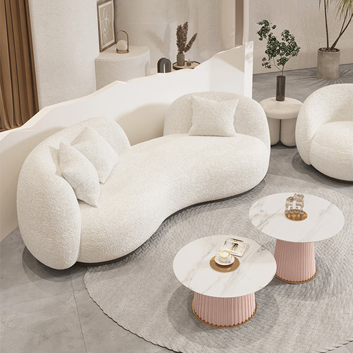 Divano di lana bianco contemporaneo con braccio di smoking e base nera per l'appartamento